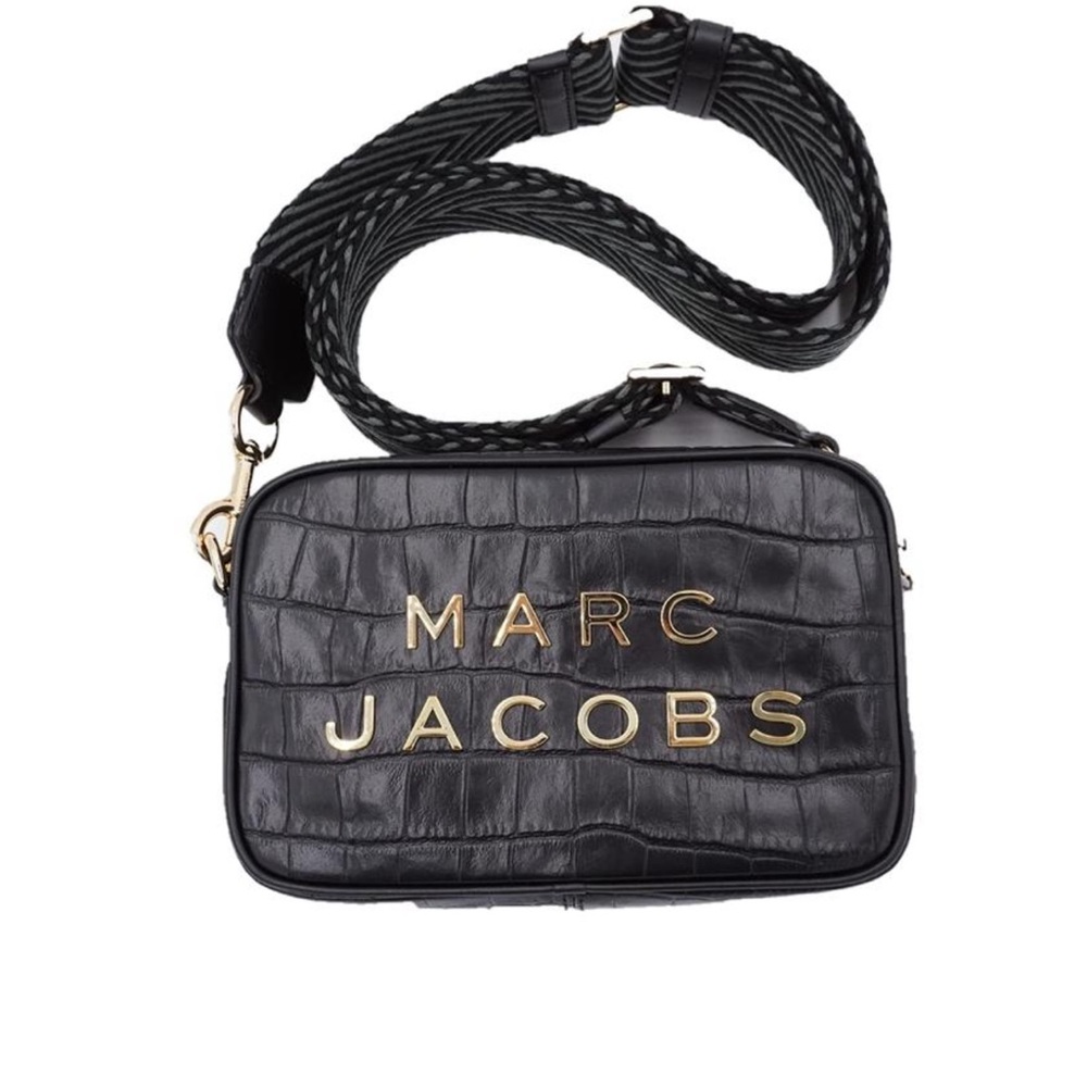 Marc Jacobs- Flash Croc Print Black Debossed Leather Cross Body Bag